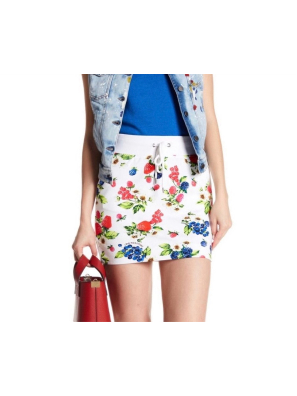 Love Moschino Mini Skirt Size 2 White Red Berry Print